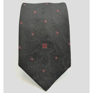 VTG Givenchy Monsieur Necktie Blk Red LOGO Mens Tie 56 x 3.25 Classic Designer